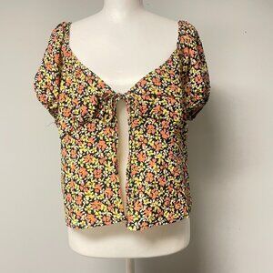 Forever21 Y2K Baby Doll Floral Print Tie-Front Top Cottagecore Boho Unsized